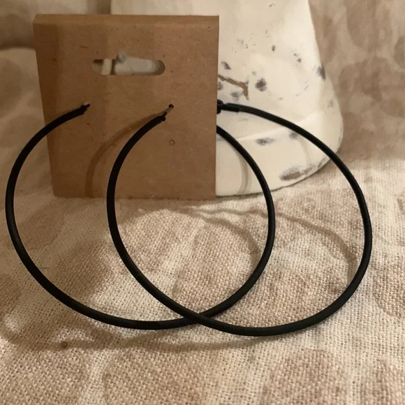 Black Hoop Earrings - Picture 3 of 3